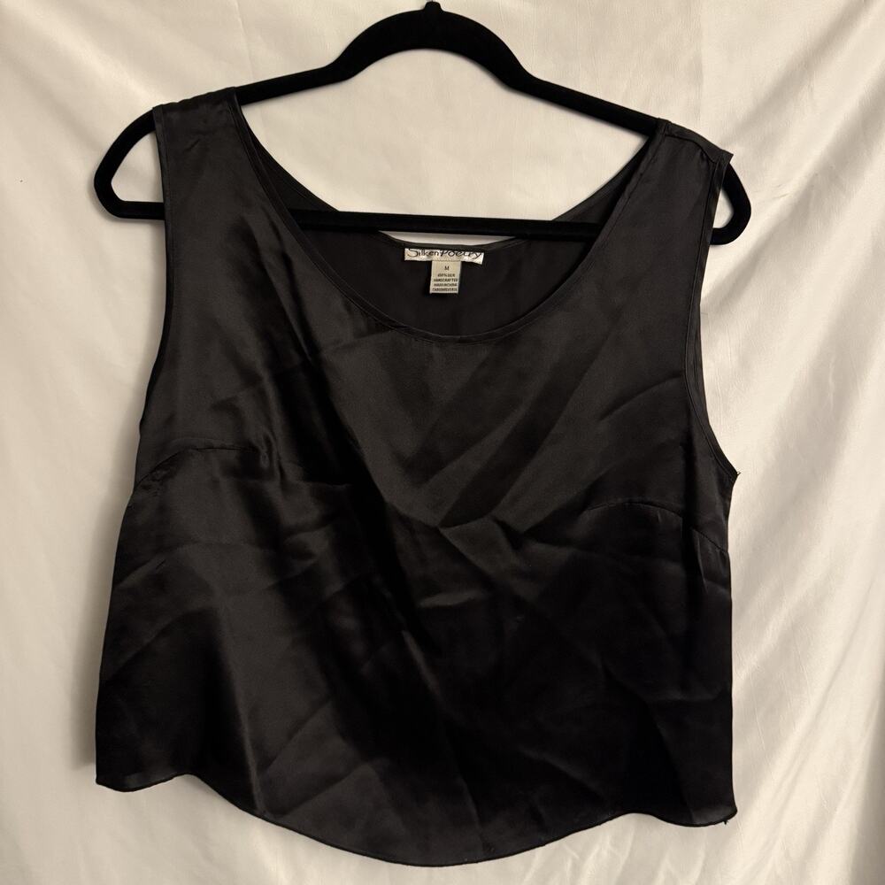Silken Poetry Womens Black Silk Top Size M Crochet Fairy Beaded Lace Whimsigoth - Picture 4 of 9